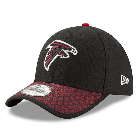 Atlanta Falcons Hat New Era Black Team Classic 39Thirty Flex Fit M/L Curve Red - Picture 1 of 4